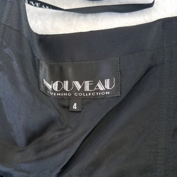 Nouveau Black Satin Halter Cocktail Wrap Dress Sequins SIZE 4 Evening Collection - Picture 8 of 16